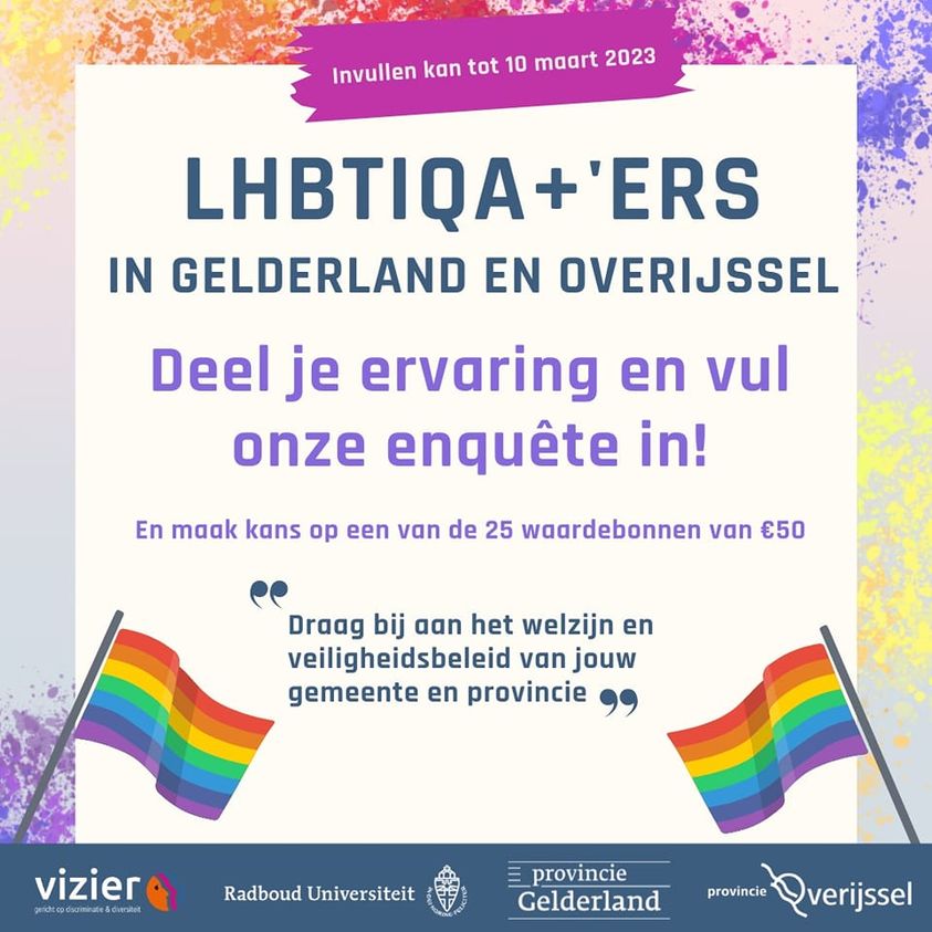 Wijkracht streeft naar een samenleving waarin iedereen meedoet.🌈 Daarom brengen we graag deze enquête voor LHBTIQA+’ers bij je onder de aandacht brengen.
INVULLEN KAN TOT 10 MAART
De enquêtelink kun je vinden op: 
vizieroost.nl/onderzoek/lhbt…

 #iedereendoetmee #sociaalwerkintwente