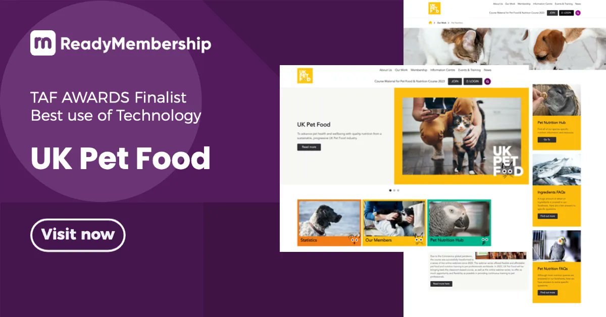 ReadyMembership would like to wish @uk_pet_food good luck for the @TAForum Awards on Thursday. You can visit their new website here: buff.ly/3IgfH1a 
 
#awards #technology #tradeassociation #membership