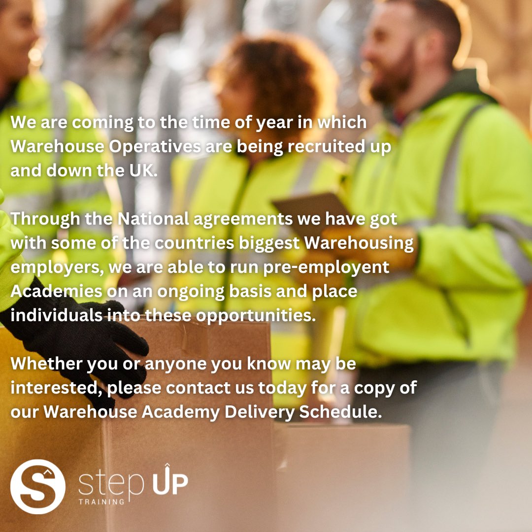 stepuptrain's tweet photo. Keep an eye out across our socials for posts with regards to Warehousing Academies up &amp; down the UK. 👀 https://t.co/MoNEEYibjw