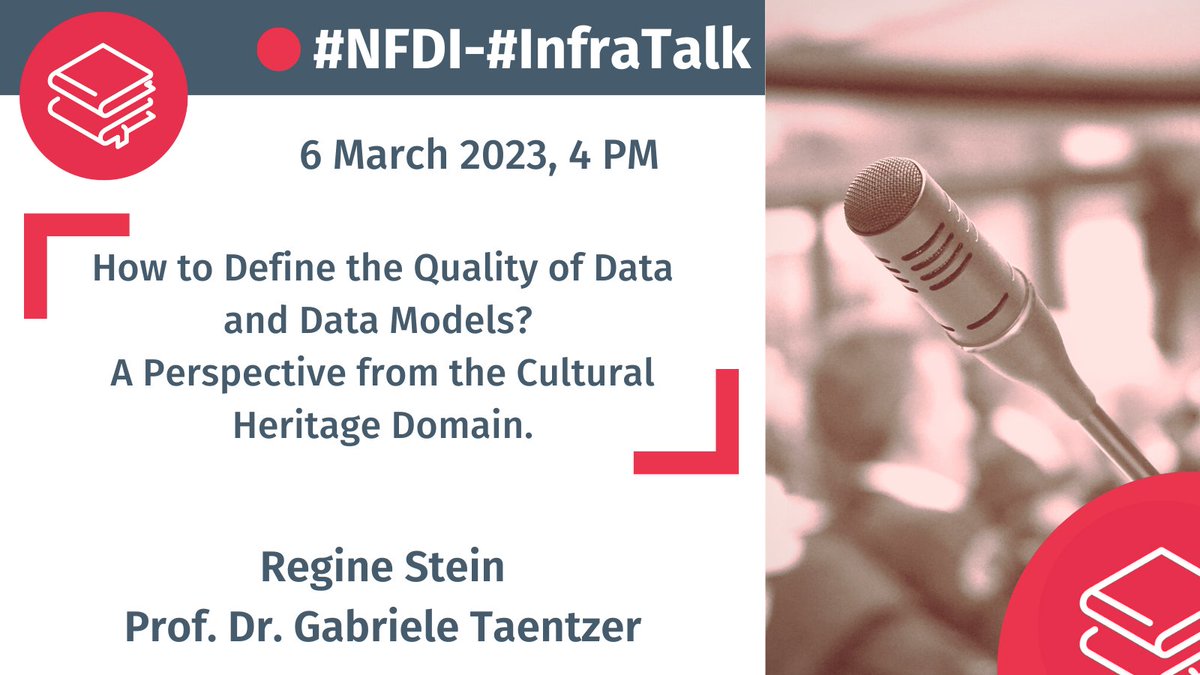NFDI_de's tweet photo. "How to Define the Quality of Data and Data Models?" This question will be discussed from the perspective of the Cultural Heritage Domain @nfdi4culture in our  #NFDI-#InfraTalk on 6 March at 4 PM.  

➡ Register: https://t.co/r6Y0UuipHh
➡ Stream: https://t.co/k8otisrbkv 
#FDM https://t.co/nBzjz4UC8k