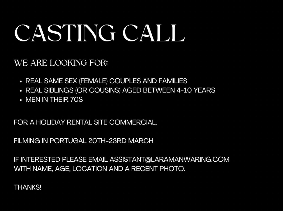COMMERCIAL CASTING CALL.  Please share!  Thank you!