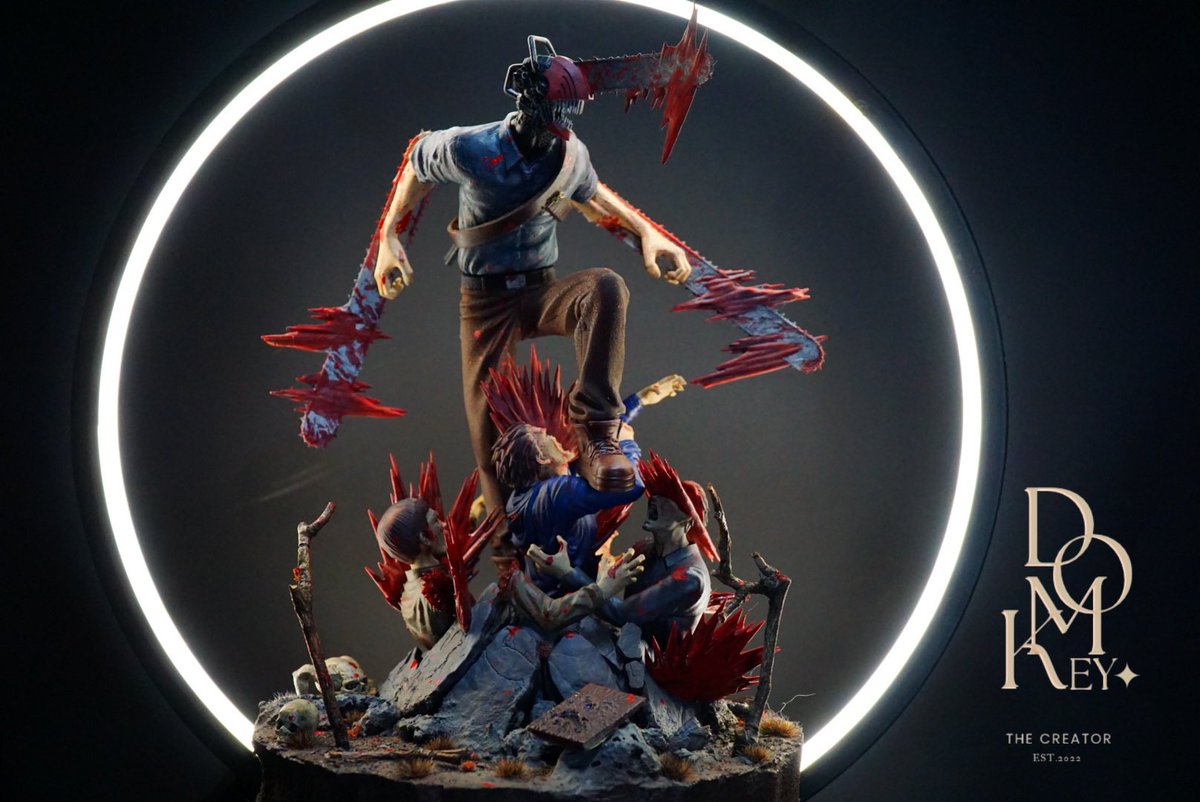DominicDomkey's tweet photo. https://t.co/S3EvwtnpL5 Last Chainsaw Man / Evil Dead display up for sale !custom made and painted by myself now on my Etsy store  Atst sold in one day .  #chainsawman #evildead #denji #ashwilliams #display #hobby #airbrush #anime #figure #statue #etsy https://t.co/pkJW9G3Z7j