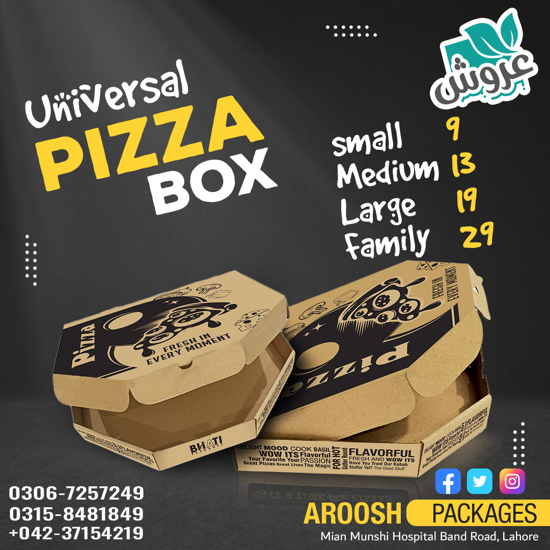 ArooshPackages's tweet photo. یونیورسل پیزہ باکس بازار سے سستے داموں رعائیتی قیمت پر بنوانے کیلیے ہم سے رابطہ کریں!
Contact us: 0306-7257249
#bakers #marketingagency #shoes #packagingdesign #disposable #foodie #fastfood #pizzadelivery #burger #pizzaboxes #disposableandtakeawayitems #menu #sweetboxes https://t.co/yswYYNtVlV