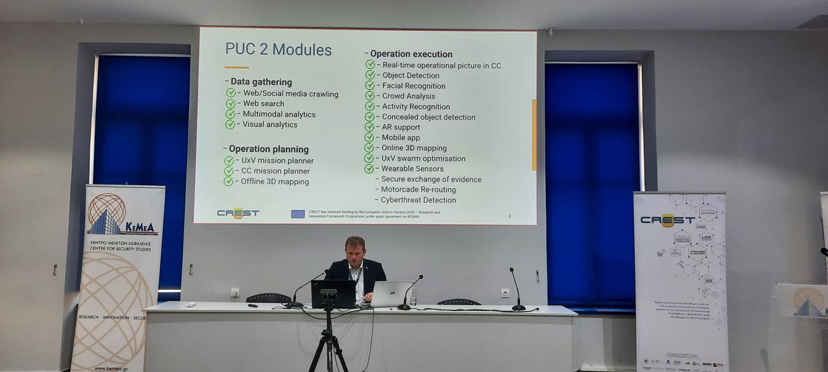 CrestProject's tweet image. Mr. Tobias Mattes from #BayHfoed provides participants with an overview of the second pilot use case ‘Counter terrorism security in crowded areas’
#crest #crestconference #security #IoT #euproject #publicspacesprotection #crossbordercrime #counterterrorism