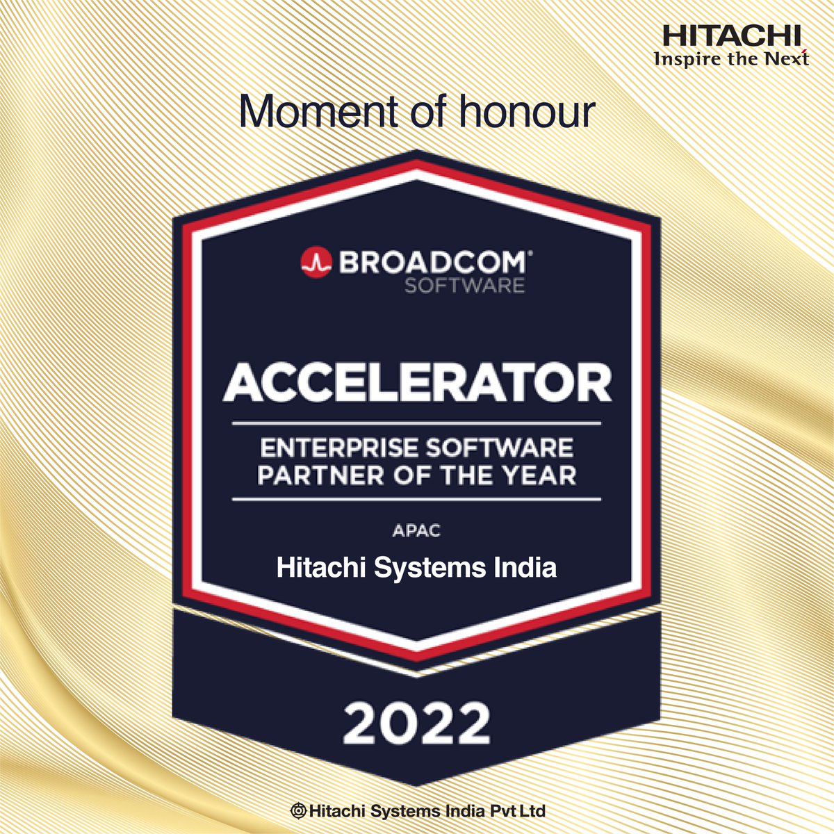 HitachiSysIndia's tweet photo. Here’s to celebrating tremendous success for the whole team of Hitachi Systems India as we get awarded Enterprise Software Partner of The Year – Accelerator 2022 by Broadcom Software.

A great moment of honour, yet again!

#IamHitachi #HitachiSystemsIndia https://t.co/264q8UUJ4h
