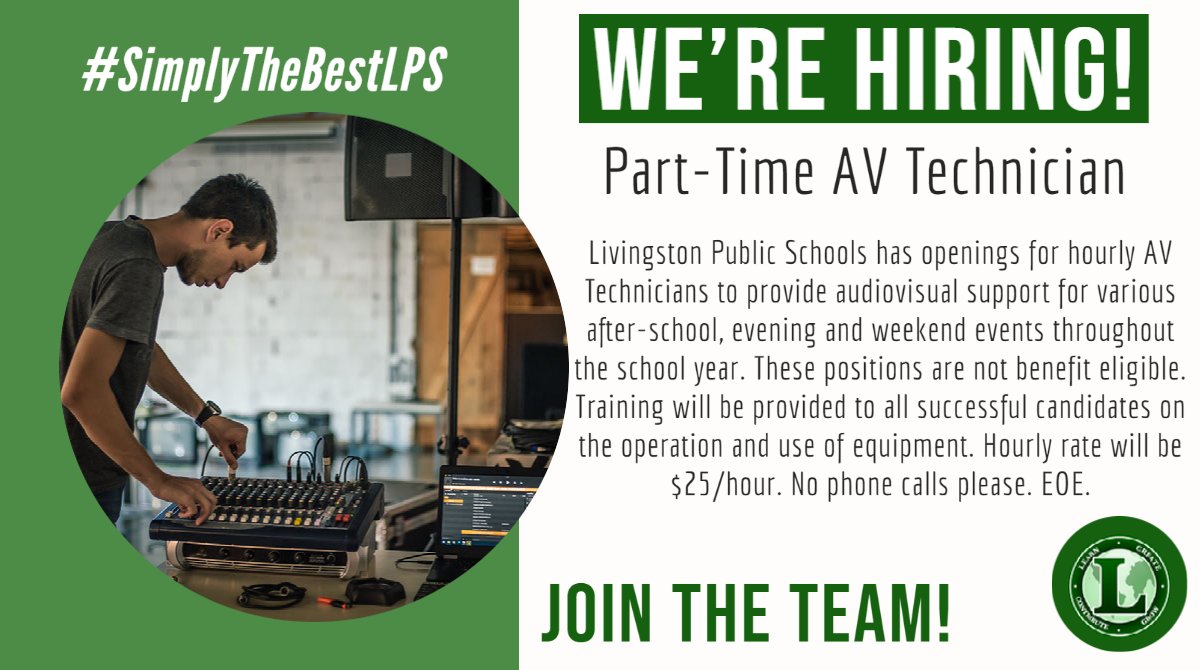 Are you good with technology?  Do you have a few free hours to spare?  Consider joining the team!  #SimplyTheBestLPS <a href="/LivSchools/">Livingston Schools</a> #tech