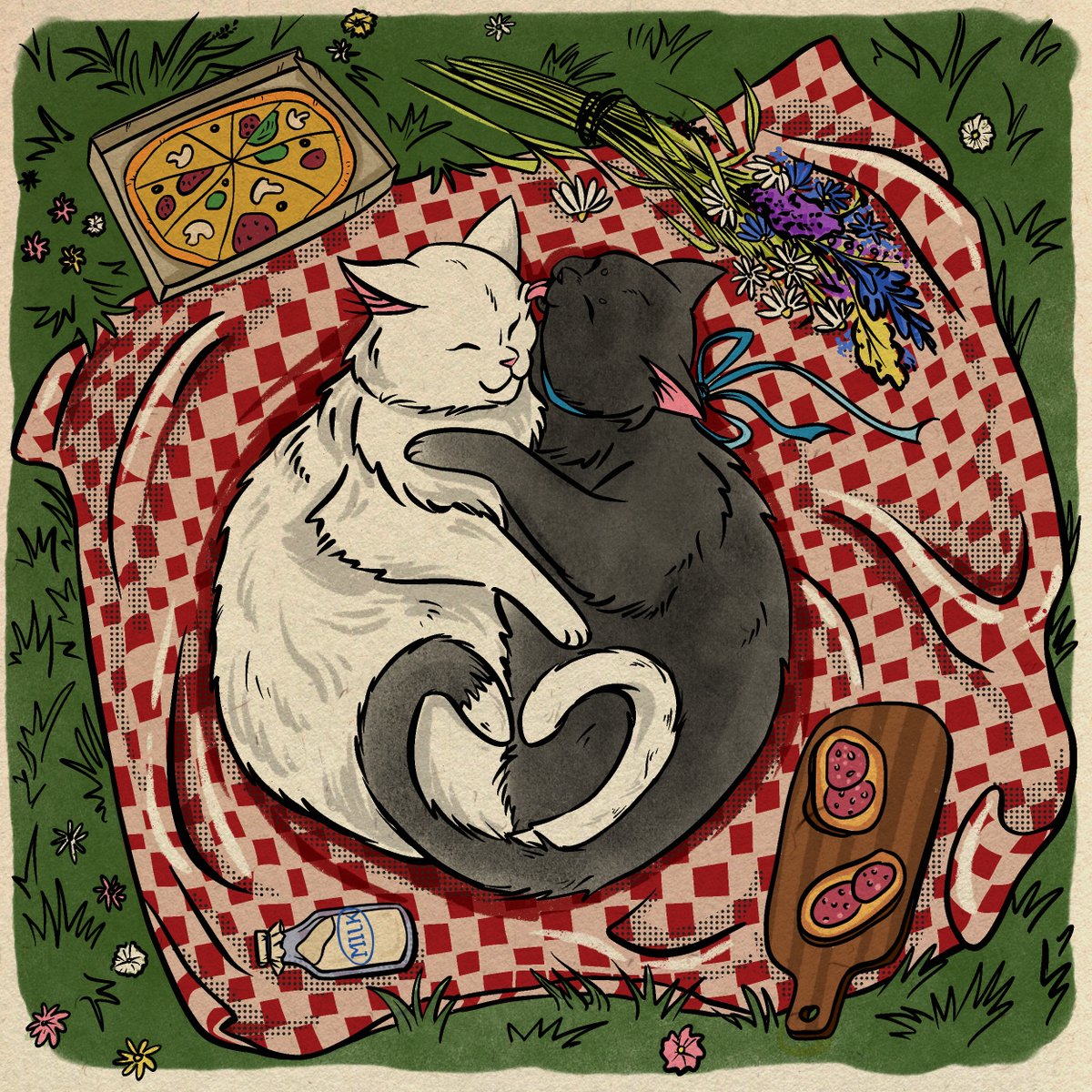 Late GM fam!
our lessons was cancelled today and i'm working with my docs. i'll try to go to german art-school (and getting a panic attack of it)
I wish your day be in love and piece like by this kitties❤️

Kitty Picnic - LE on <a href="/manifoldxyz/">manifold.xyz</a> 
0.04 eth
5 editions for sale
link in📌