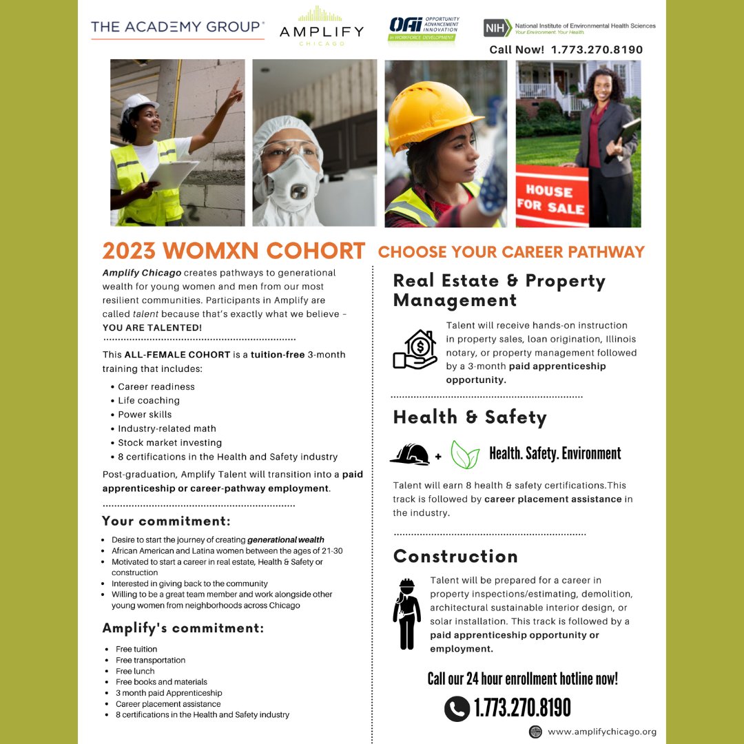 Amplify_Chicago's tweet photo. We are proud to announce the launch of our 7th cohort! Amplify is developing the next generation of young leaders and innovators in Chicago! Our all-female cohorts are focused on wealth building, real estate, health &amp; safety, and home inspections. https://t.co/YFmyWPuO7o