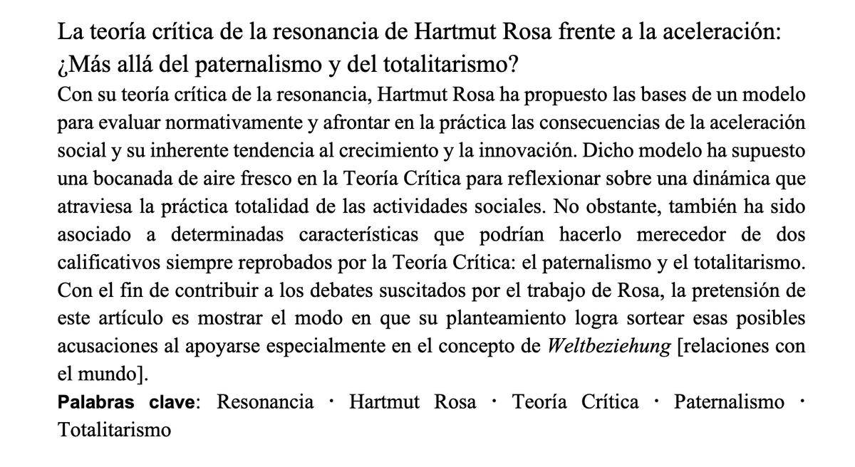 _jotalopez's tweet photo. Cualquiera puede criticar la #aceleración social a su manera, ¿pero qué ocurre cuando quieren sugerirse orientaciones sin incurrir en paternalismos o totalitarismos? Aquí https://t.co/tnIK5bknAN estudio la propuesta de #Hartmut Rosa desde la Teoría Crítica y a sus críticos https://t.co/35tpocjjKA