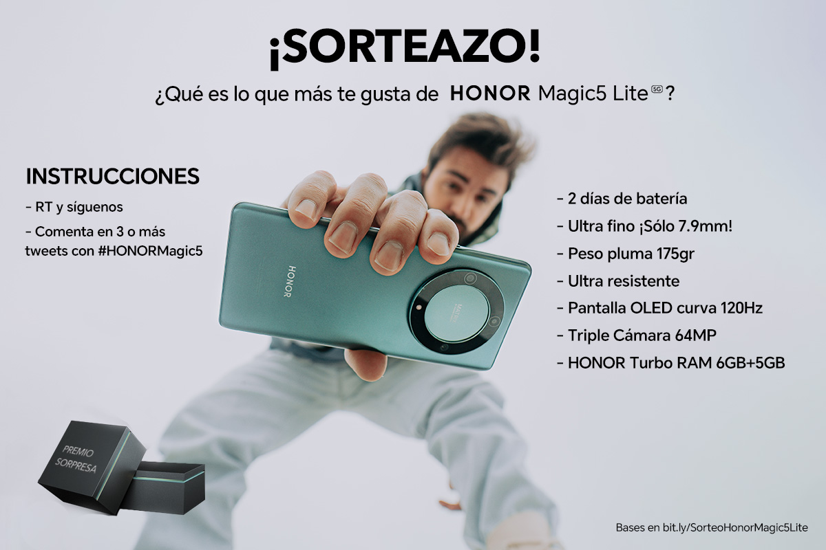 Honor_ES's tweet photo. 🎁 ＳＯＲＴＥＯ 🎁
📱#HONORMagic5 Lite

¿Qué es lo que más te mola del nuevo #HONORMagic5 Lite?

1️⃣RT y síguenos
2️⃣Comenta tus favoritas en 3 o más tweets con el hashtag #HONORMagic5

🎁+ Tweets + Posibilidades de GANAR

🍀MUCHA SUERTE🍀 https://t.co/BvY1LJ4Isy