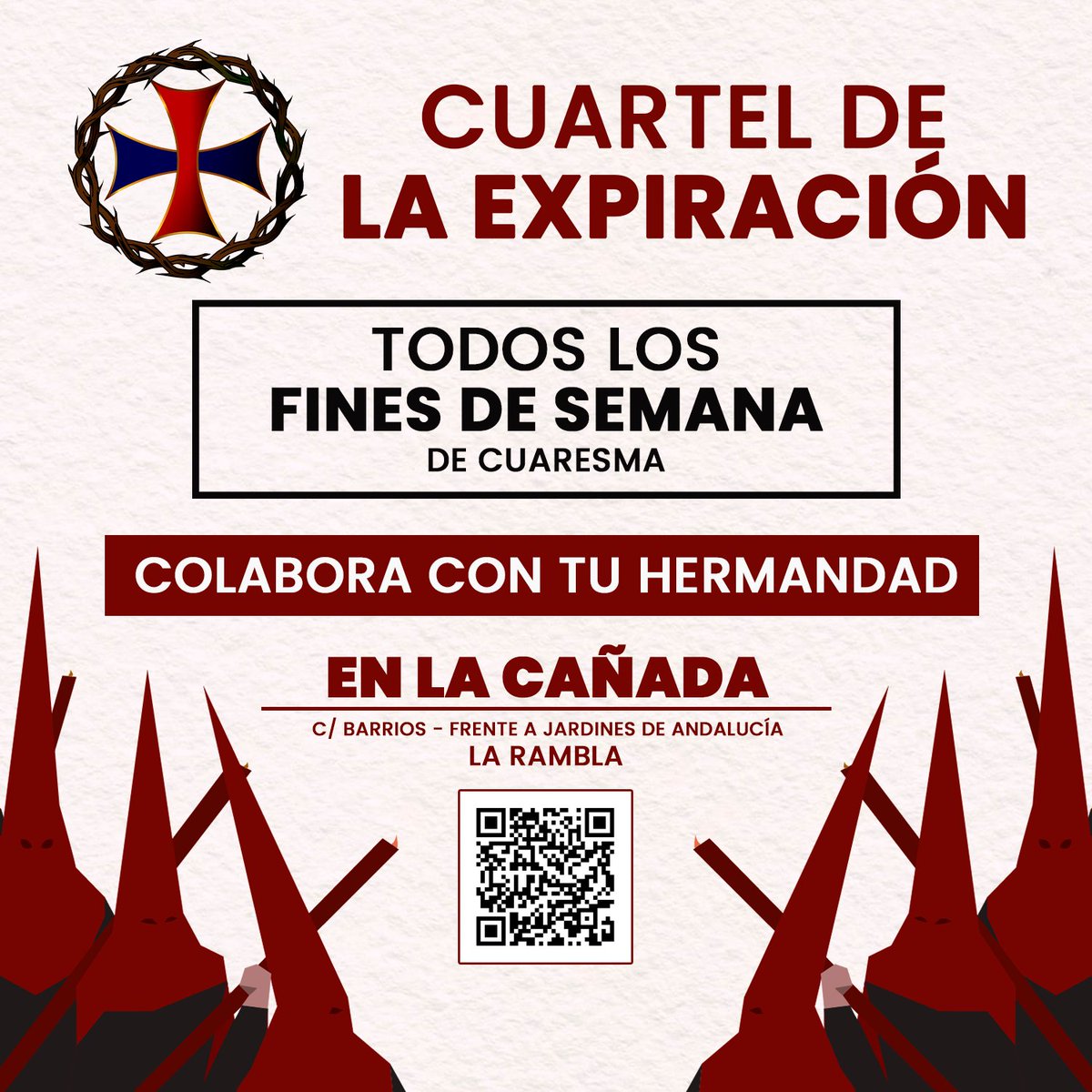 HddExpiracion's tweet photo. Durante todos los fines de semana de Cuaresma, como ya viene siendo costumbre, la Hermandad de la Expiración abre las puertas de su cuartel, para disfrutar de las mejores tapas típicas de Cuaresma, de su olor a incienso y de tertulias cofrades.

Os esperamos a tod@s en La Cañada. https://t.co/qkLB5JyGCQ