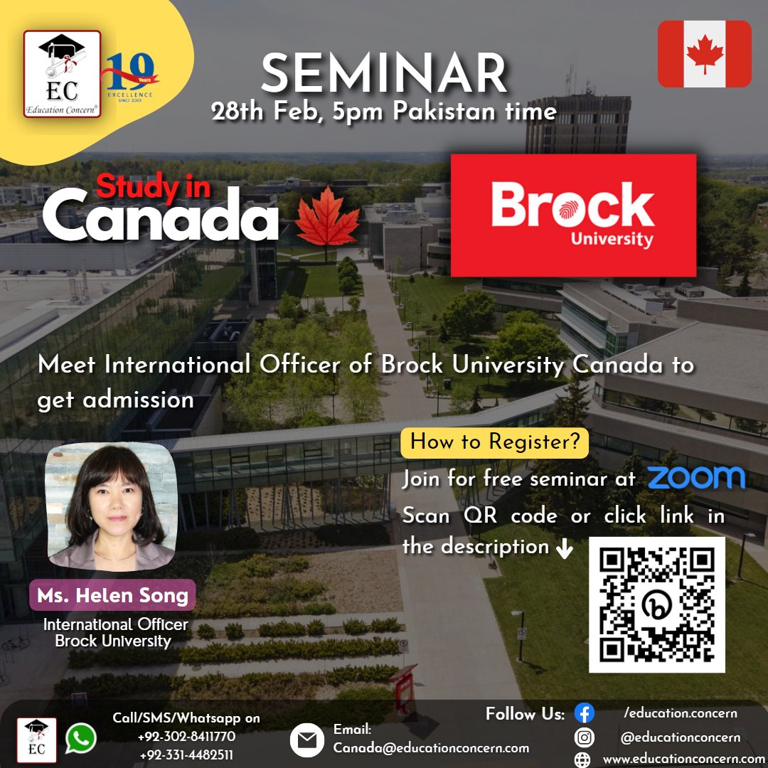 farrukh_luqman's tweet image. “Brock University, Canada – Year 2023”
==========================
Meet Ms. Helen Song (Int. Officer from Brock University Canada) to get admission.

Time &amp;amp; Venue
========
When: Feb 28th, 2023 05:00 PM Pak Time

Click the link
bit.ly/3Z92vC0

#sds #studentdirectstream