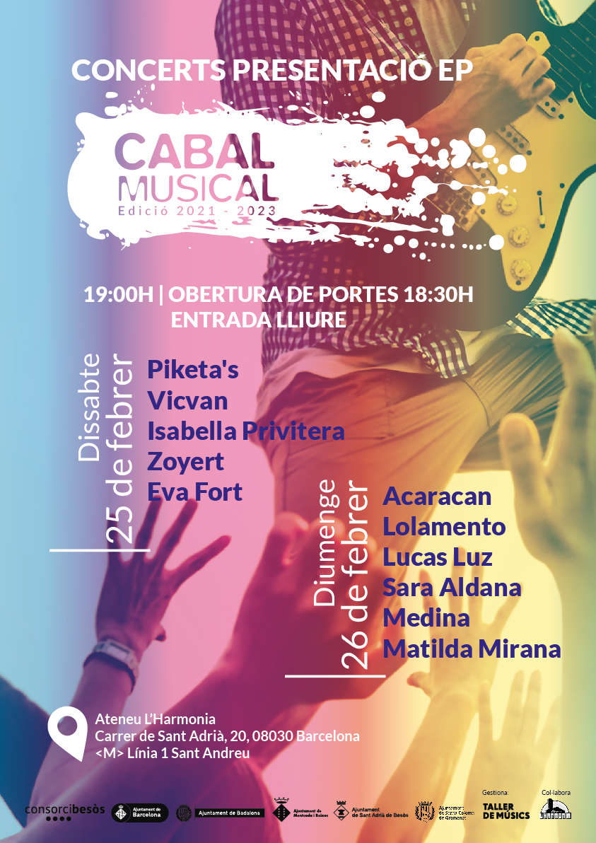 FabraiCoats's tweet photo. El dissabte 25 i el diumenge 26 de febrer tindran lloc els concerts de presentació dels EP’s gravats pels artistes de l’edició del Cabal Musical 2021-2023.
#fabraicoats #tallerdemusics #musica#musicaenviu #CabalMusical #febrer2023 #presentacio #AteneuHarmonia #SantAndreu https://t.co/XonvYdl91L