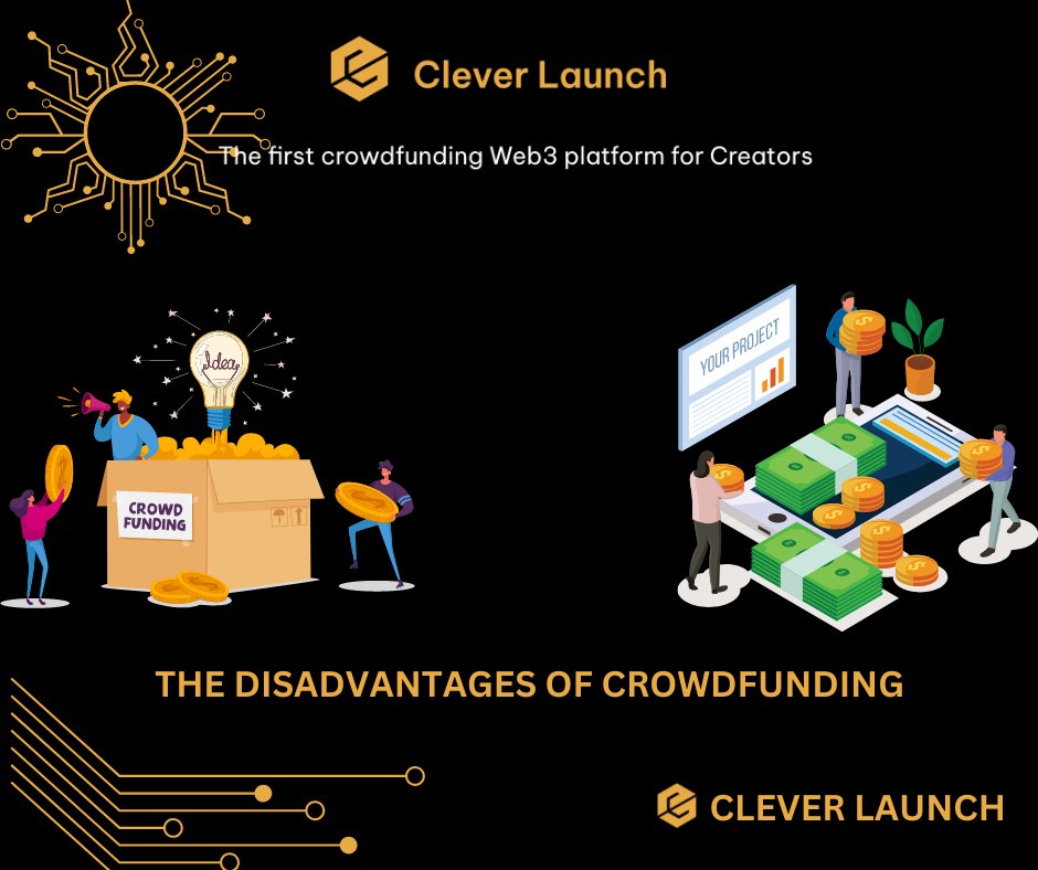 cleverlaunch's tweet photo. Disadvantages of crowdfunding:
- You May Not Reach Your Funding Goal
- You Will Need to Spend More Time
- You May Need to Offer Rewards
- There is No Guarantee of Success
- You May Lose Control of Your Business
Please send: https://t.co/MxiseLEUHT https://t.co/wx4Sob3pBG