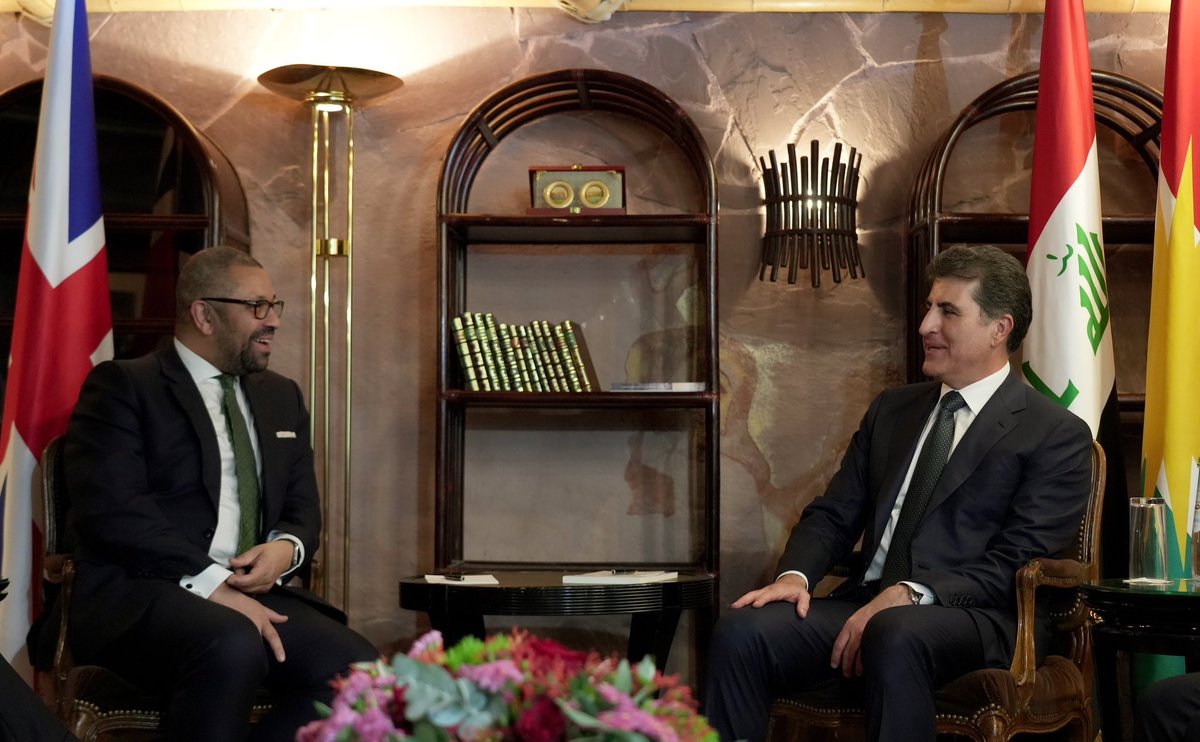 This week @JamesCleverly met @IKRPresident Nechirvan Barzani to reaffirm the strength of the #UK-#KRI relationship, the enduring friendship between our peoples, and discuss opportunities for further cooperation.