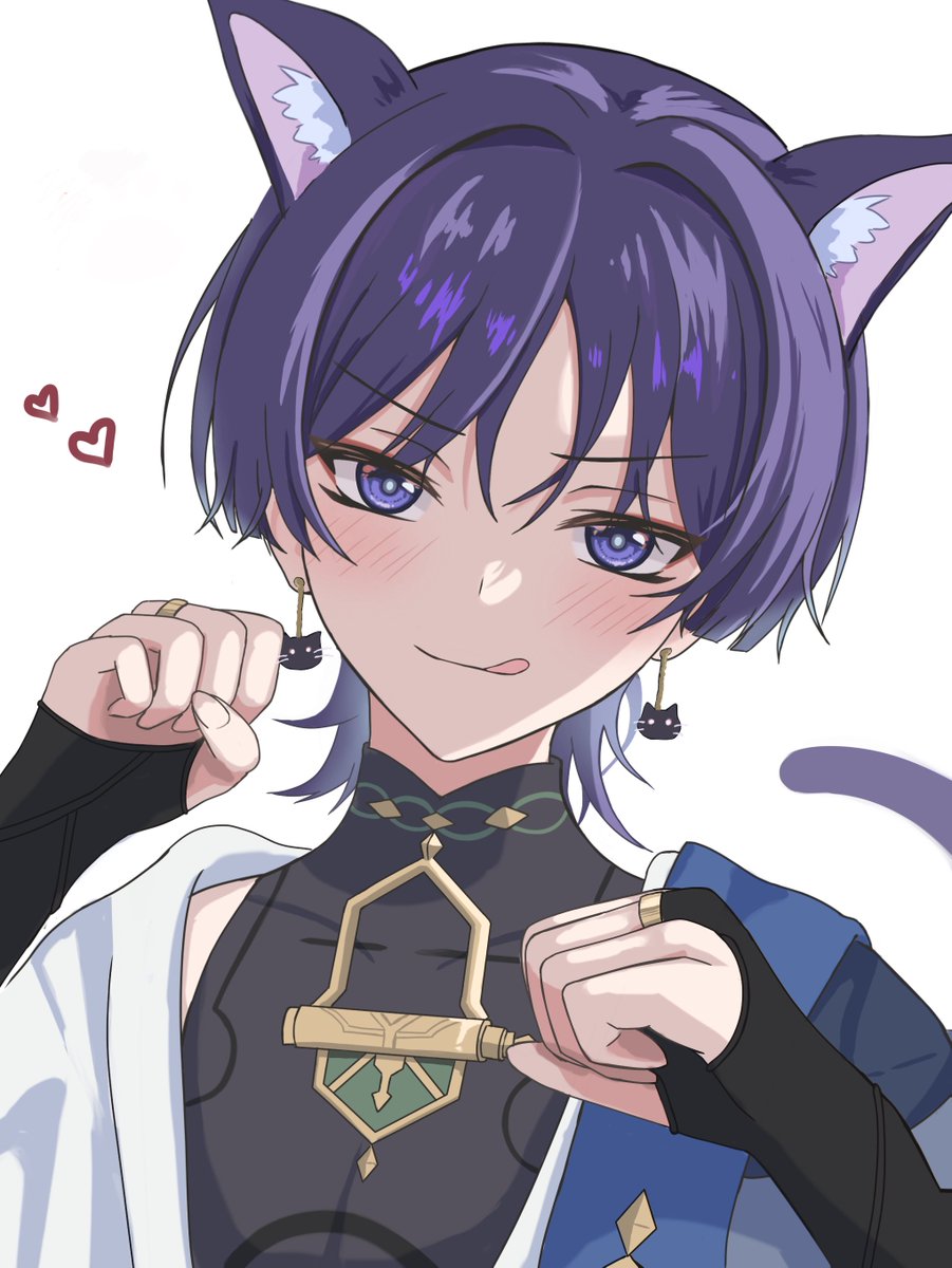 scaramouche (genshin impact) tongue animal ears 1boy cat ears male focus tongue out cat tail  illustration images