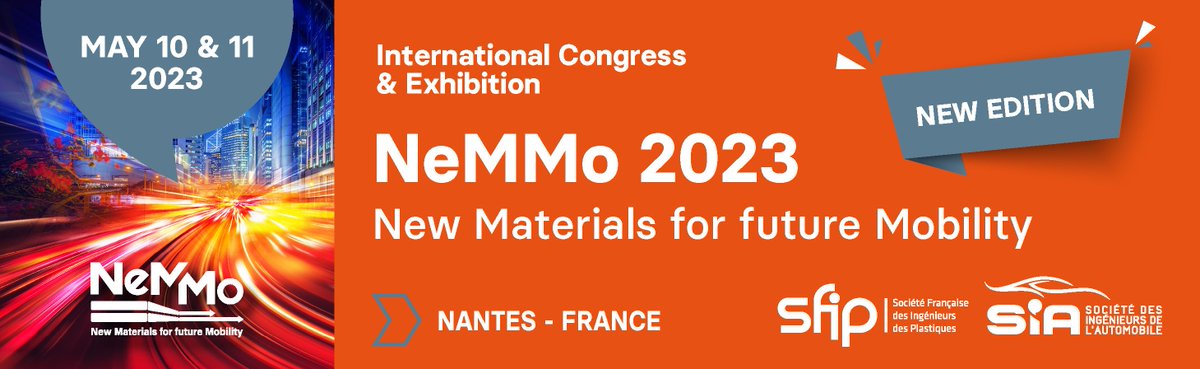 [#Evénement #Partenaire]

Co-organisé par la <a href="/SIA_ingenieurs/">S.I.A</a> et la #SFIP, #NeMMo sera de retour à Nantes en 2023 pour deux jours de congrès et d'exposition consacrés aux nouveaux matériaux pour la #mobilité.

✍️ Programme de la journée et inscription : lnkd.in/e5k-DPwT