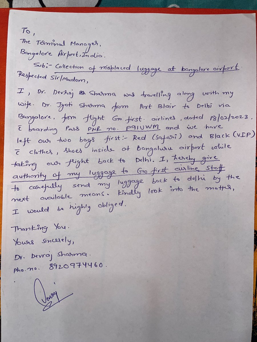 DrBDSharma15's tweet photo. Took your flight From Port Blair to Delhi via BLR flight no. G8-803 on 18/02/23. Your staff have misplaced my luggage begs since last three days I have been trying to contact them but they say that they are unable to trace my luggage.#worst flight experience ever @GoFirstairways https://t.co/M2yc1qL2Xx