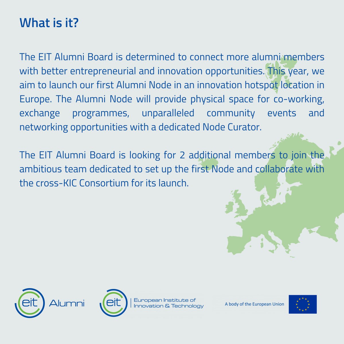 🔍 Looking for a new challenge? Get involved in the launch of the first EIT Alumni Node in Europe 🌍

More info in the thread below 🧵

<a href="/EITRMAcademy/">EIT RawMaterials Academy 📚</a> <a href="/EITH_Community/">EIT Health Innovators Community</a> <a href="/CInnoenergy/">EIT InnoEnergy CommUnity</a> <a href="/EITManufactur/">EIT Manufacturing</a> <a href="/digitalumni/">EIT Digital Alumni</a> <a href="/EITFood/">EIT Food</a> <a href="/climatetalent/">ClimAccelerator & Climate Innovators</a> <a href="/EITUrbanMob/">EIT Urban Mobility</a>