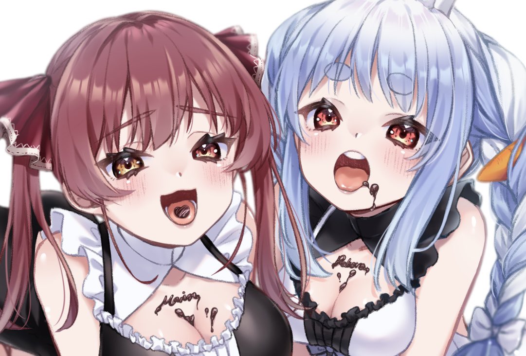宝鐘マリン ,兎田ぺこら 「美味しいチョコレートくだた〜い #マリンのお宝  #ぺこらーと #宝鐘マリン  」|屋十丸/Yatomaruのイラスト