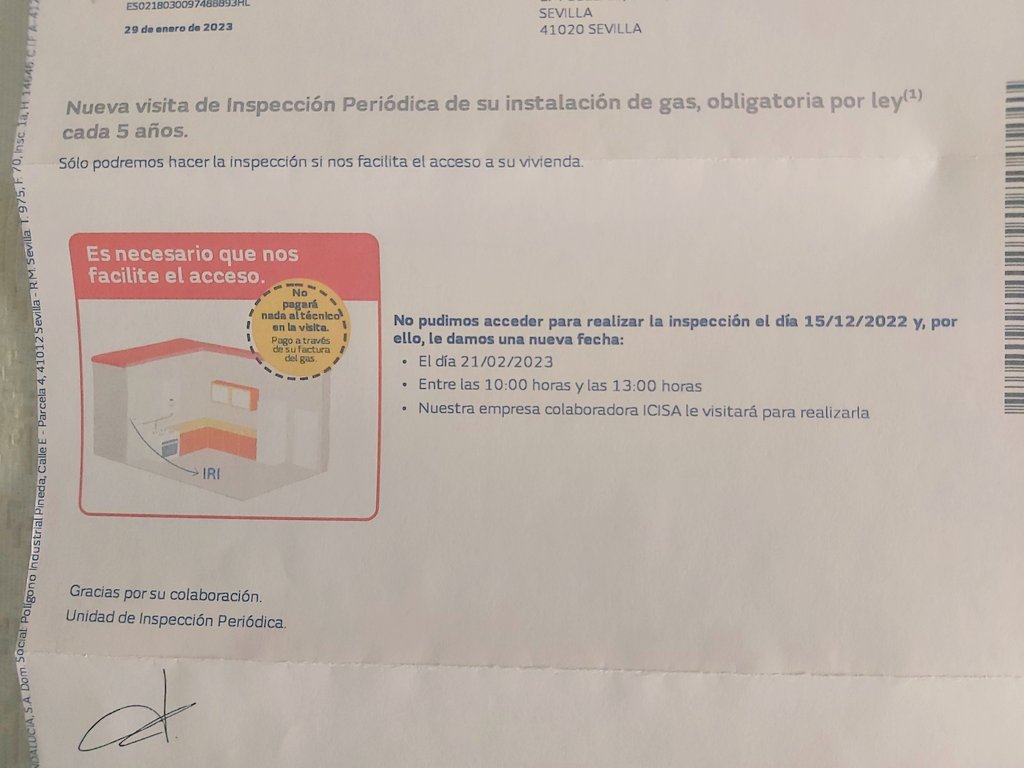 nocturno65's tweet photo. @NaturgyClientEs por segunda vez vuestro servicio de inspección periódica de instalación de gas me deja tirado, la primera vez el pasado día 15 de diciembre y hoy la segunda vez, dos mañanas que pierdo esperando a vuestros inspectores, mal servicio estáis dando al cliente https://t.co/g4aalqhQ4q