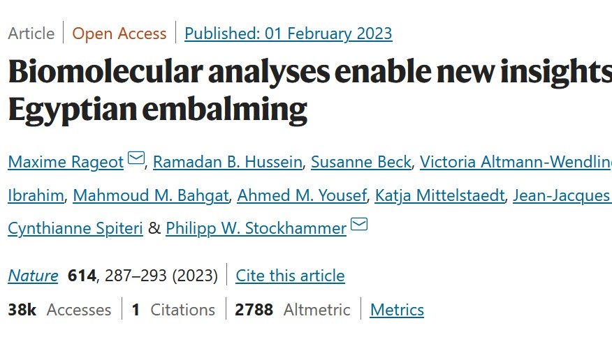 We congratulate Maxime Regeot,researcher from the Archaeometry Research group at Uni Tübingen,on his appearance on the cover of the Nature Magazine (Volume 614)as the principal researcher for his article,"Biomolecular analyses enable new insights into ancient Egyptian embalming."
