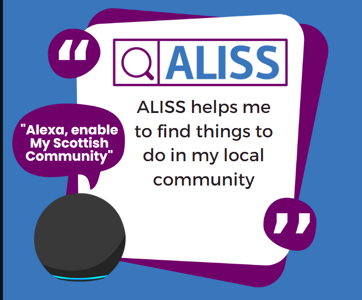 ALLIANCEScot's tweet photo. @ALLIANCEScot excited for the launch of @ALISS (A Local Information System for Scotland) on Amazon Alexa!
Try it out today by saying ‘Alexa enable My Scottish Community’
Learn more about the launch of ALISS for Alexa: https://t.co/c38B3hfbw3
@TLTechsmart #ALISS #VoiceActivated https://t.co/UH2yvRBgzP