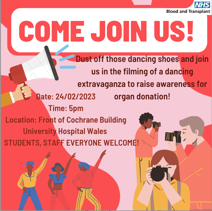 💫Come on down to the Cochrane Building to join a dance to raise awareness as part of a national organ donation campaign with NHS Blood and Transplant!💫 All are welcome! 😊 #campaign #OrganDonation #awareness