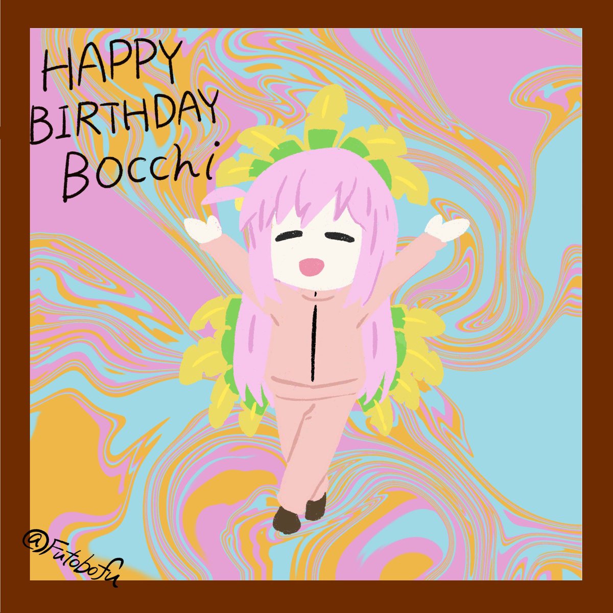 Futobofu's tweet photo. トルティーヤ！
ぼっち誕生日おめでとう〜🎉🎊🎂🎊🎉

#後藤ひとり生誕祭
#ぼっち・ざ・ろっく 
#ゆるいイラスト
#ゆるいファンアート
#イラスト #illustration https://t.co/RcGPLtWmRz