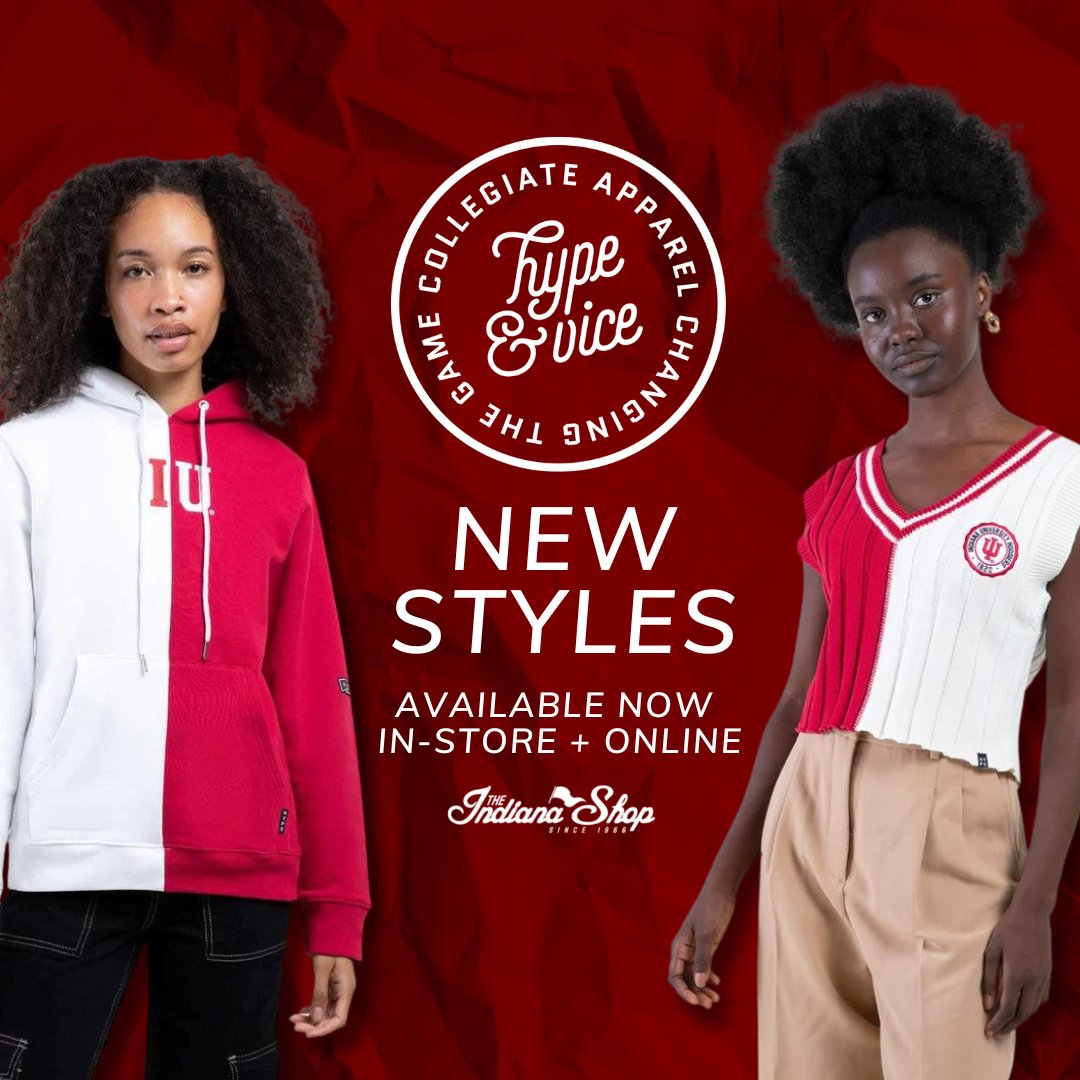 We're obsessed with our new styles from <a href="/hypeandvice/">Hype and Vice</a>! These women's pieces are the perfect way to show your IU school spirit! Available now in-stores &amp; online 🔴 #TheIndianaShop #HypeAndVice #GoIU