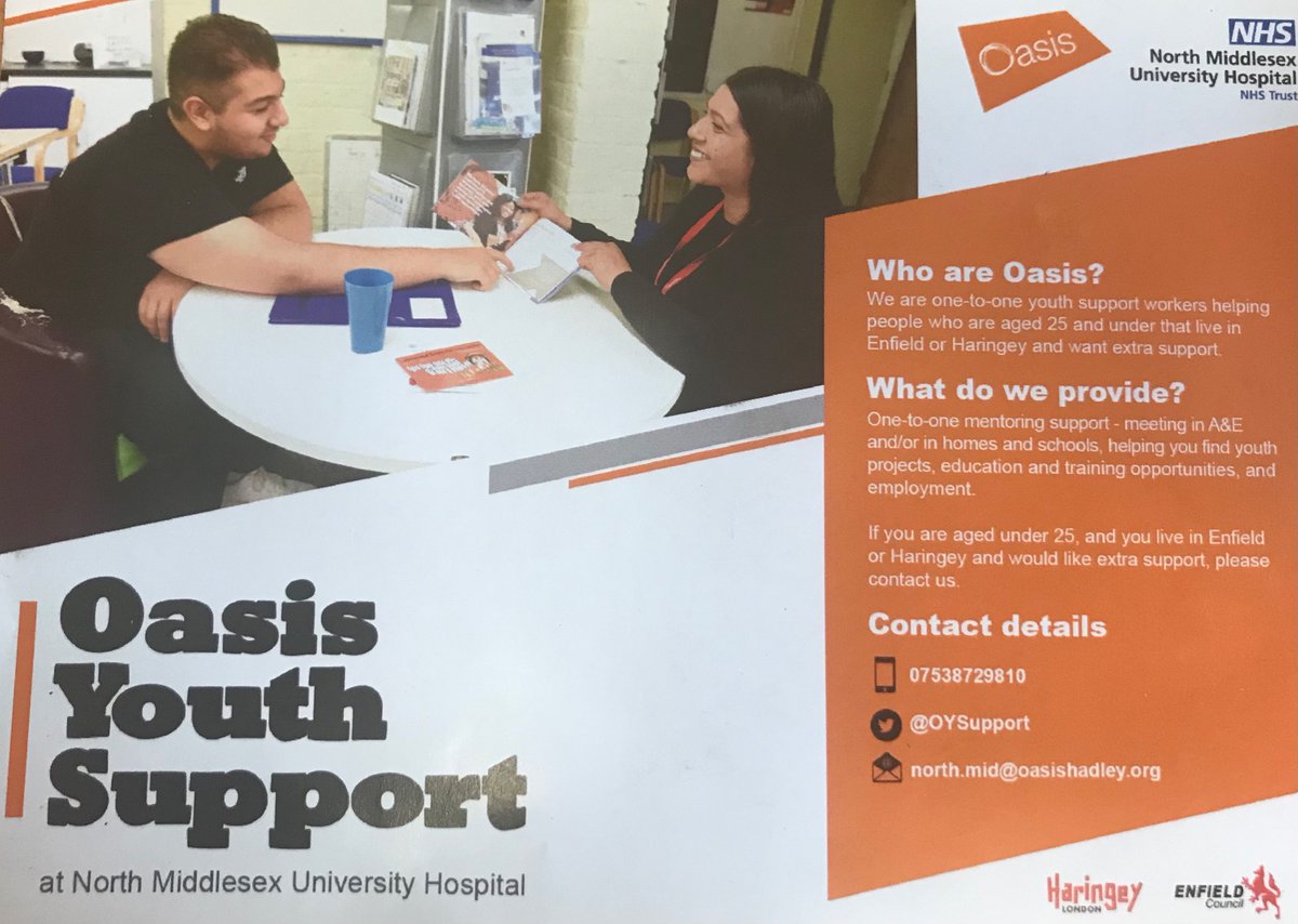 Oasis Youth Support at North Middlesex University Hospital! 

Offering 1:1 support in the community for Young People affected by violence! 

Our Youth of today are tomorrows future!💫✨

#YOUTH #ViolenceReduction #Community #London #Support #OasisHubHadley