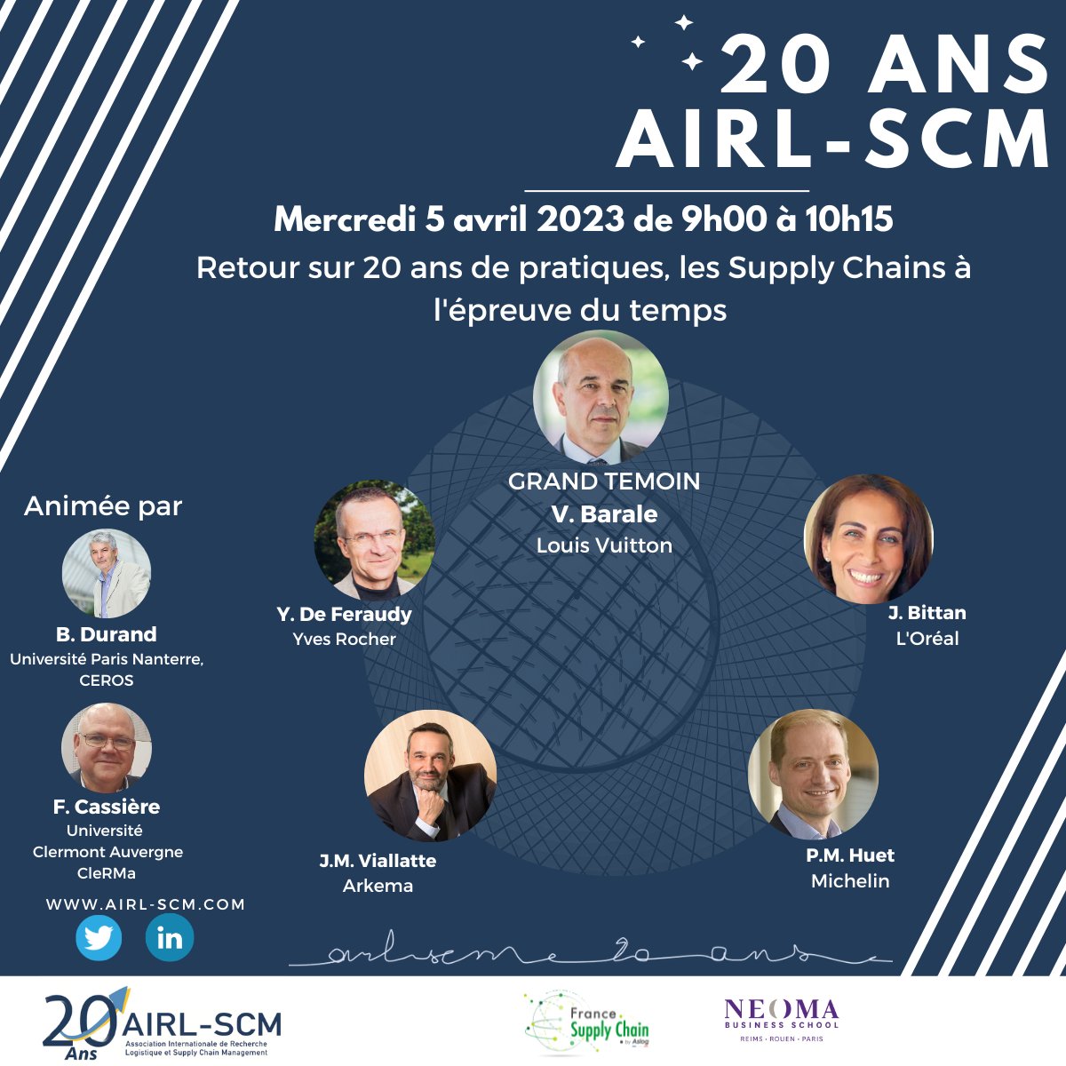 AIRL_SCM's tweet photo. Nous continuons de vous dévoiler le programme des #20ans de l'@AIRL_SCM avec la première table ronde du 5 avril. Cette rencontre portera sur les 20 dernières années en #logistique et #SCM Inscriptions, gratuites, sur https://t.co/1xwcqb5lNg
#20h20 #20ansAIRL
Stay Tuned https://t.co/HJFo04ZxFd