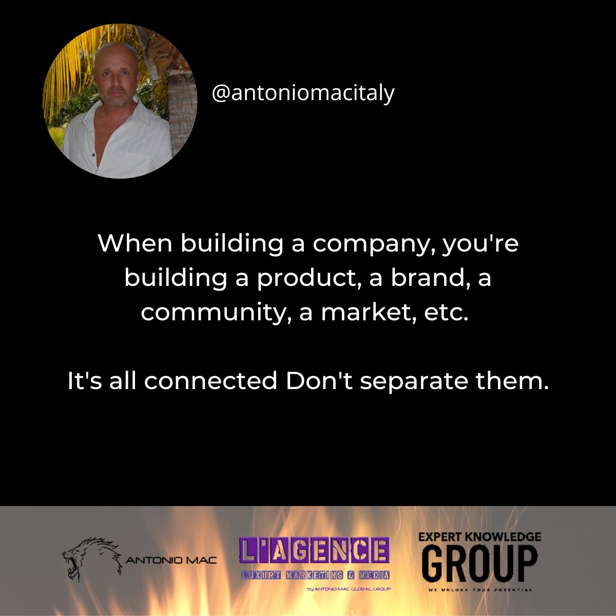 When building a company, you're building a product, a brand, a community, a market, etc.
It's all connected Don't separate them.

#brand #building #community #branding #buildingabusiness #morevalue #moreservice #smallbusinessstrategy #businessbranding