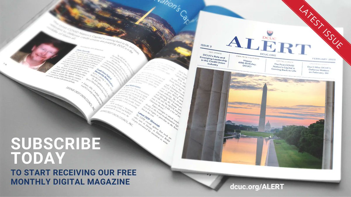 DCUC_HQ's tweet image. The February issue of the ALERT is available now. In this month's Capital Corner, John McKechnie Senior Partner @TotalSpectrumDC, talks about how our Nation's Capital is coming back to life and issues relevant to defense #creditunions are front and center. dcuc…