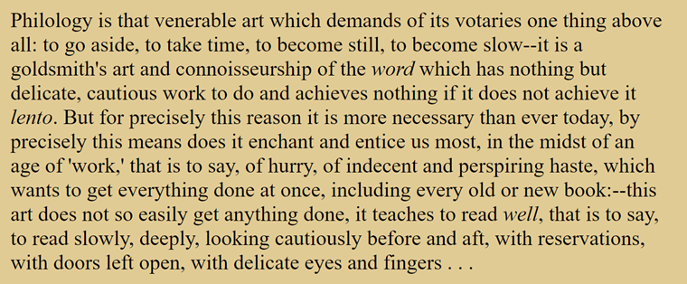 JonasBrendebach's tweet photo. The #ChatGPT debate had me think back to my first lectures in literary studies back in Berlin. Steffen Martus quoted from Nietzsche’s “Dawn”. #artificalintelligence may help us to “get done” with things, but not to “read well”. Not any text, nor the world. https://t.co/rtIijW6n1k
