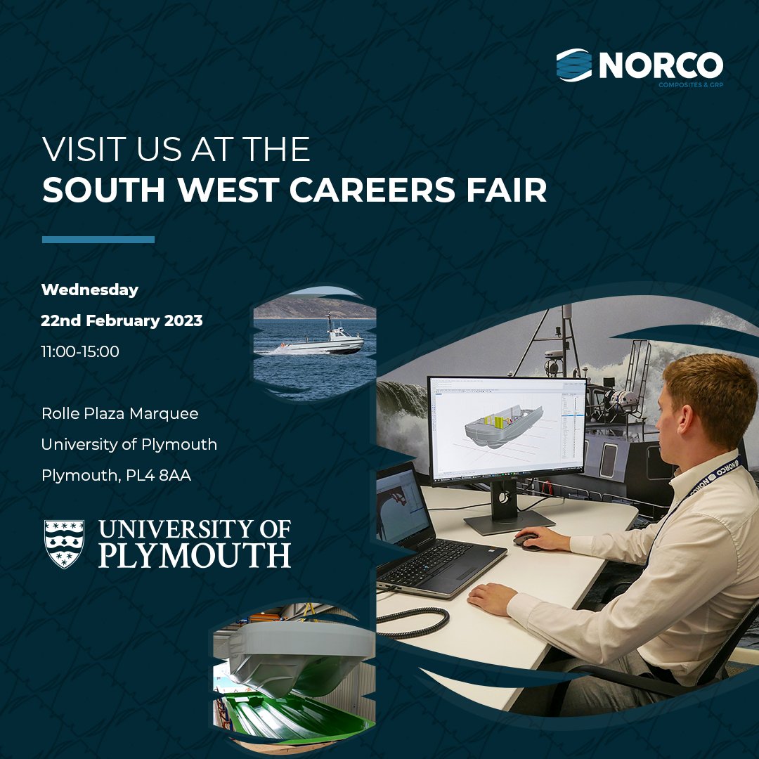 📢 Attention <a href="/PlymUni/">University of Plymouth</a> students! 

<a href="/NorcoGrp/">NORCO</a> is attending the South West Careers Fair on 22 Feb 2023 at Rolle Plaza Marquee. 

We're hiring composite engineers! Come talk to us and learn more about exciting career opportunities! <a href="/UniPlymCareers/">University of Plymouth Careers Service</a> #PlymouthCareersFair
