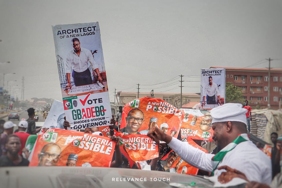 GRVlagos's tweet photo. At Rally today in Ajah, I’m immensely grateful and happy to campaign for my Principal @PeterObi and the Labour Party.

We are a few days to the election that will change the trajectory of our politics in Nigeria.

Vote LP! 

Èkó E dìde!!

~ GRV. https://t.co/vdVcOek2eA