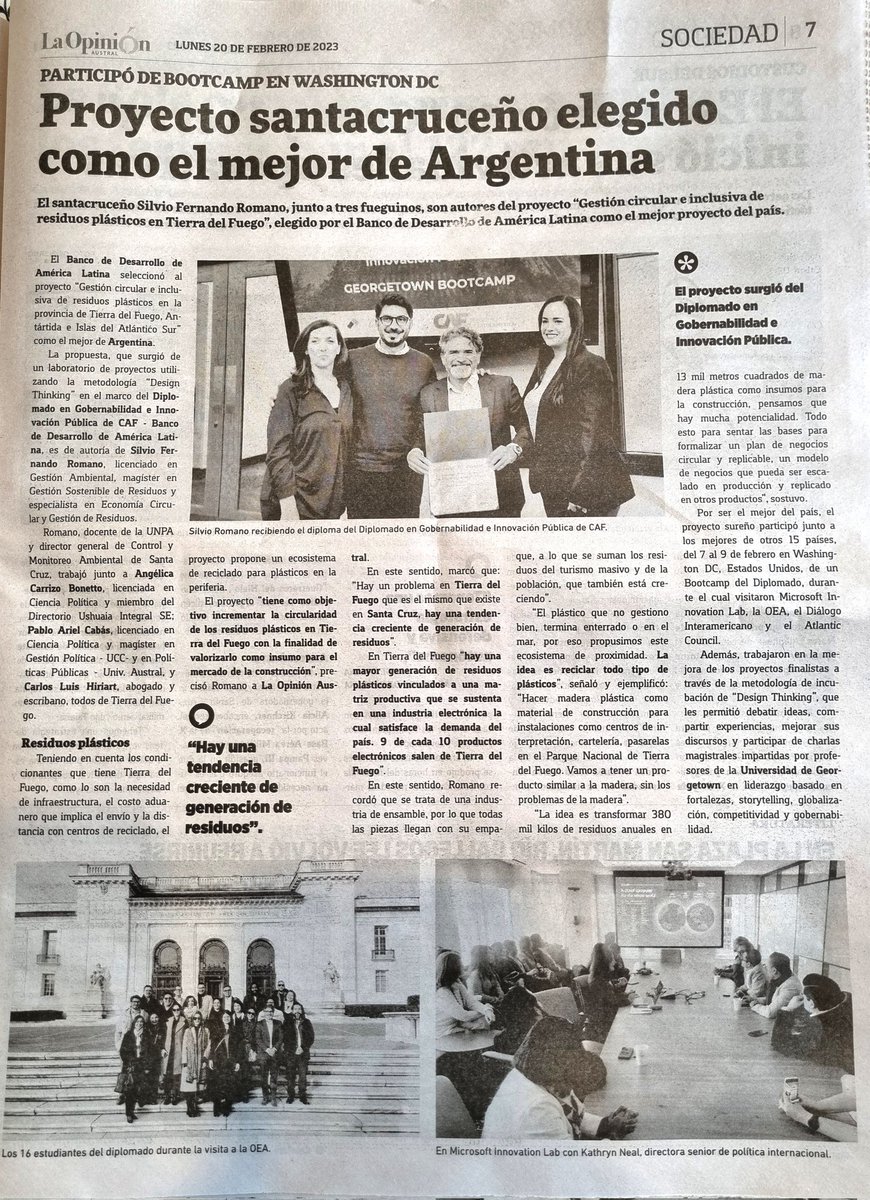 SilvioZRomano's tweet photo. Comparto nota que me hicieran en @opinionaustral  sobre el proyecto que represento a  #Argentina en Bootcamp en  @Georgetown  en Washington DC 🇺🇲 realizado en el marco del Diplomado de Gobernabilidad e Innovación Pública realizado por @AgendaCAF y @GeorgetownLatAm https://t.co/cd0CvO3Z0n