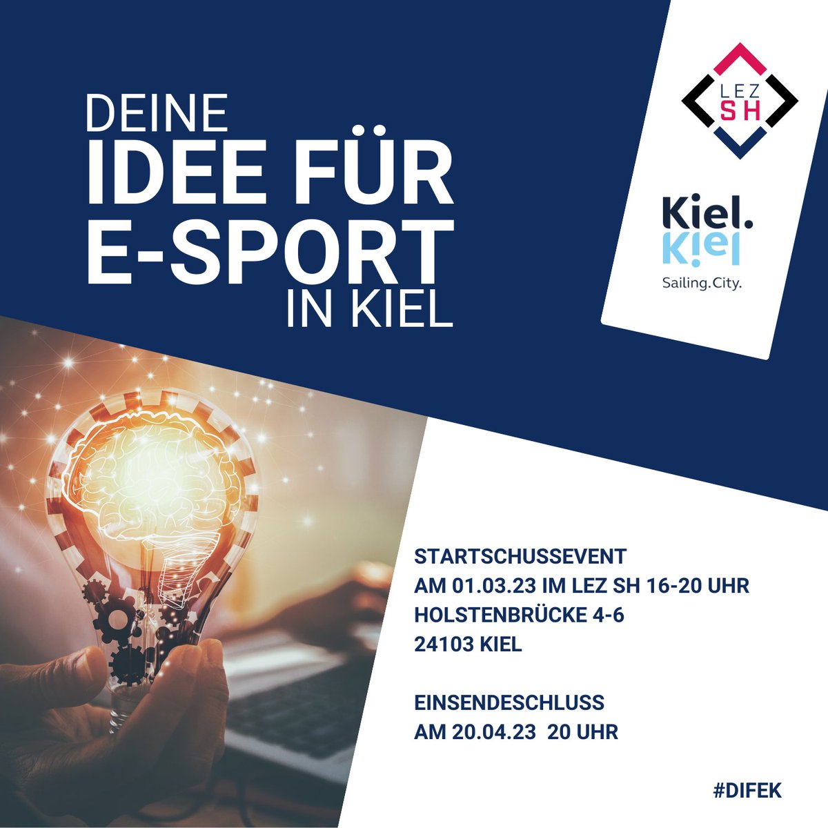 LEsportZ_SH's tweet photo. Am 01.03. starten wir mit #DIFEK offiziell richtig durch und eröffnen das ganze mit einem Startschussevent bei uns im LEZ SH! Dann habt ihr bis zum 20.04. um 20 Uhr Zeit, um Ideen einzusenden. Wir freuen uns auf euren Beitrag!
Einsenden könnt ihr hier → https://t.co/Lgaul9vUaH https://t.co/f7yrL2J1lb