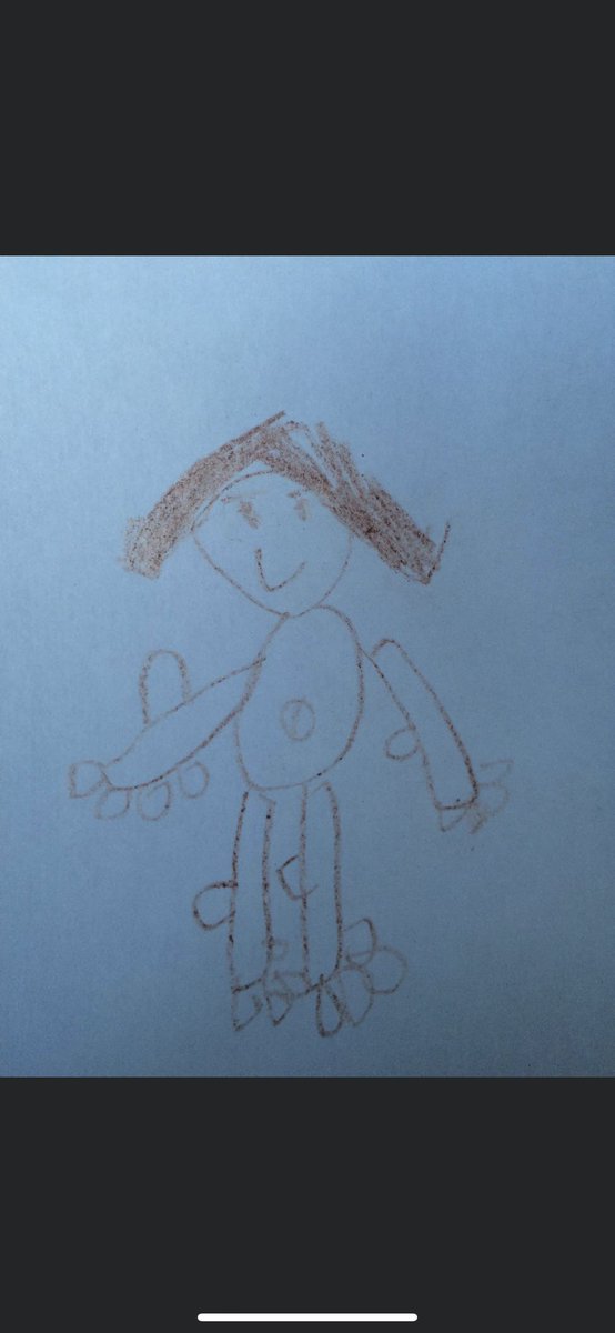 RyanJackMum's tweet photo. 8 years have passed since number 2 son drew this eerily accurate picture of me. FYI - the hole in the middle is my bellybutton and my thumbs are up by my elbow. #proudmum #lookinginamirror https://t.co/uOuu0K3Qor
