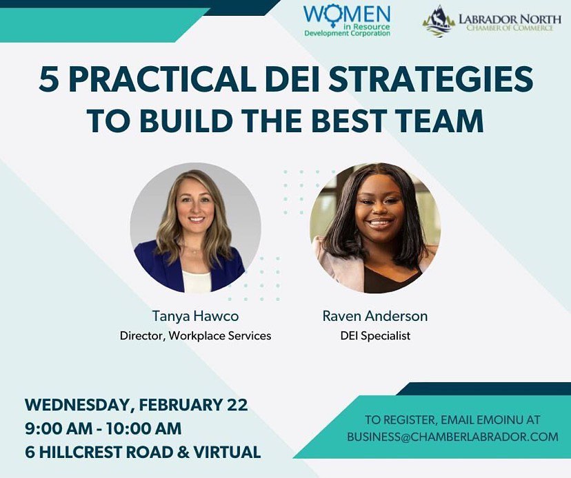 LabradorNorthChamber (@labradorchamber) on Twitter photo Recruitment remains one of the biggest challenges our members face. Join LNCC & @wrdc_news tomorrow for this FREE session as we highlight practical DEI strategies to build your best team. Join virtually or in person! Register: business@chamberlabrador.com.
#HR #hiring #diversity Recruitment remains one of the biggest challenges our members face. Join LNCC & @wrdc_news tomorrow for this FREE session as we highlight practical DEI strategies to build your best team. Join virtually or in person! Register: business@chamberlabrador.com.
#HR #hiring #diversity