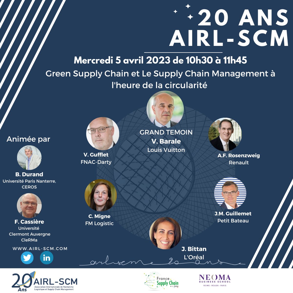 AIRL_SCM's tweet photo. Quelques jours après la première table ronde des #20ans de l'@AIRL_SCM, voici le programme de la seconde table ronde sur la thématique de la #logistique et du #SCM à l'heure de la #circularité
Inscriptions, gratuites, sur : https://t.co/1xwcqb5lNg
#20h20 #20ansAIRL
Stay Tuned https://t.co/hWPewZdrqt