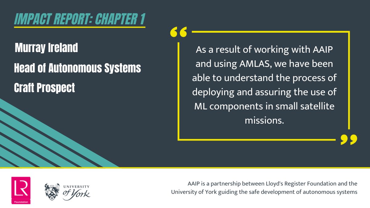 CfAA_York's tweet image. The #AssuringAutonomy Impact Report outlines how our AMLAS guidance methodology is helping shape safety standards. AMLAS is being embedded into safety processes, adapted to suit specific contexts, and referenced in new standards.
Read the report here: bit.ly/41hxA8E