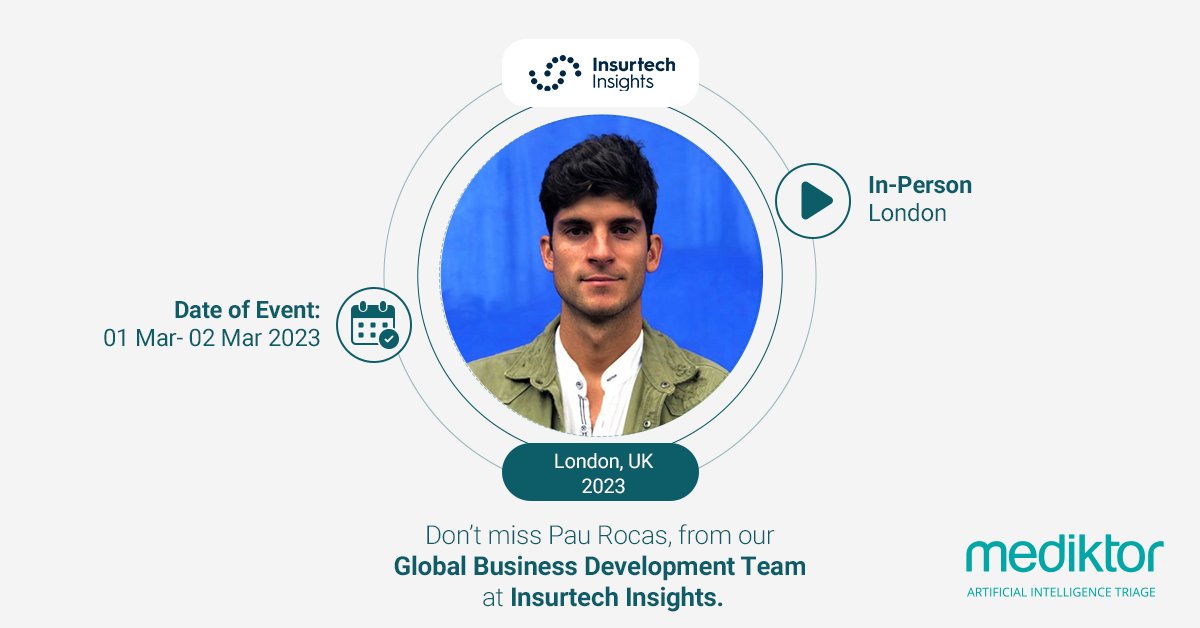 Mediktor's tweet photo. Mediktor is attending the Insurtech Insights event!

Meet Pau Rocas, Global Business Development, at Europe’s Largest #InsurtechConference

Don't miss the opportunity to contact him and learn more about how Mediktor is revolutionizing access to healthcare globally https://t.co/DoG3eV7sRE