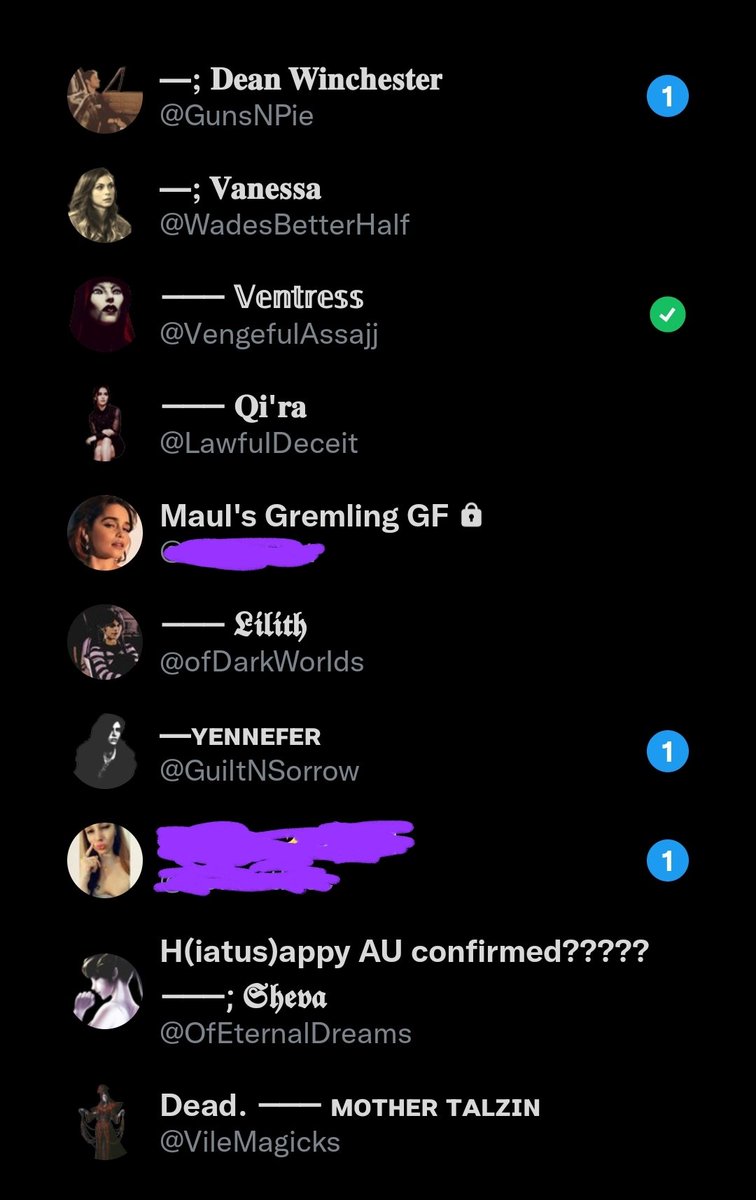|| Current list of all my accounts.

(Lilith is deactivated but for some reason won't disappear from my phone idk.)
