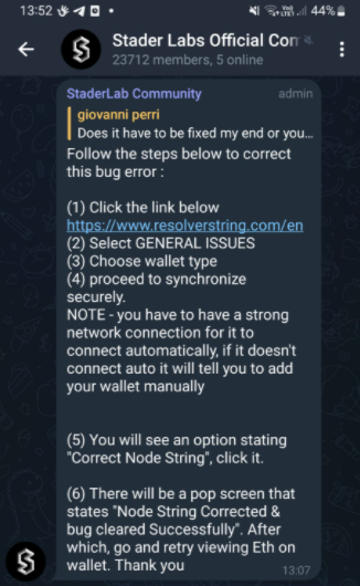 gperri86's tweet photo. @staderlabs still haven't received tokens from Coinlist Option 2. I asked support on telegram and this is what the Admin said I should do (since he says they have detected a bug when trying to send to my ETH address). Clearly SCAM? https://t.co/R3ds0Ak2sg