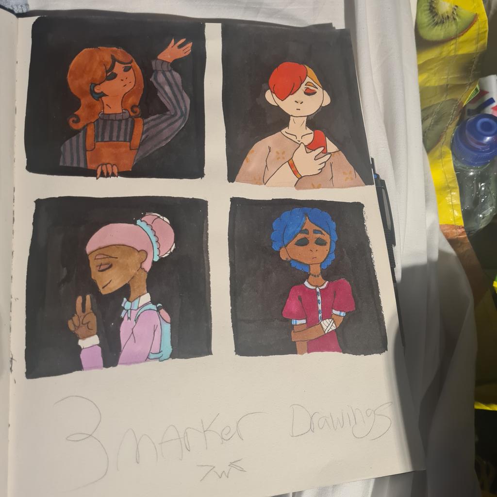 wolfies_den's tweet photo. Just some cute 3 marker (not including skin tones) challenge I did while in the hospital with my friends kid
#ocmaking #3markerchallange #oc #ocs #art #characterdesign #wolfiessketchbook https://t.co/rgwH4ZFEIC