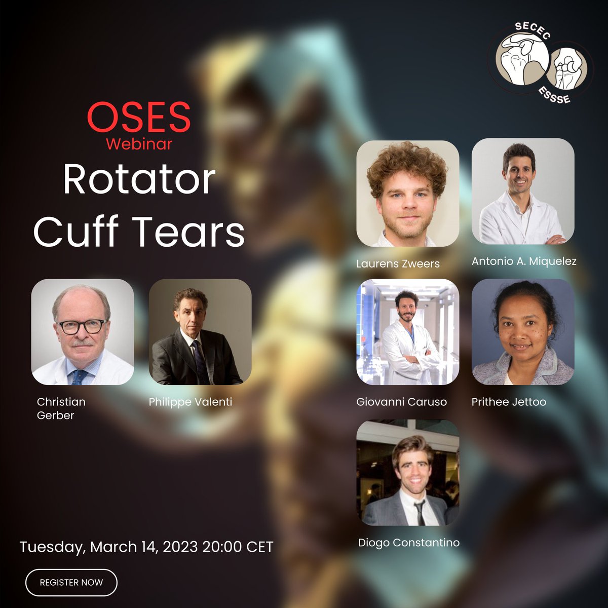 📢 Join the Online Shoulder &amp; Elbow School's webinar about Rotator Cuff Tears with international experts Prof Christian Gerber &amp; Dr Philippe Valenti on March 14, 2023 at 8:00 PM CET. Don't miss this opportunity to learn! Register: lnkd.in/d2pn_XuQ