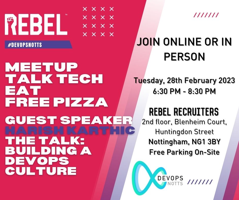 RebelRecruiters's tweet image. 1 week to go! Are you registered? 🥳

It&apos;s time for our next DevOps Notts meetup! Join us on Tuesday 28th February either in person or online! 🤩

As always, there will be free pizza! 🍕

Register here: meetup.com/devops-notts/e…

#DevOpsNotts #DevOps #RebelRecruiters #MeetUp #Event