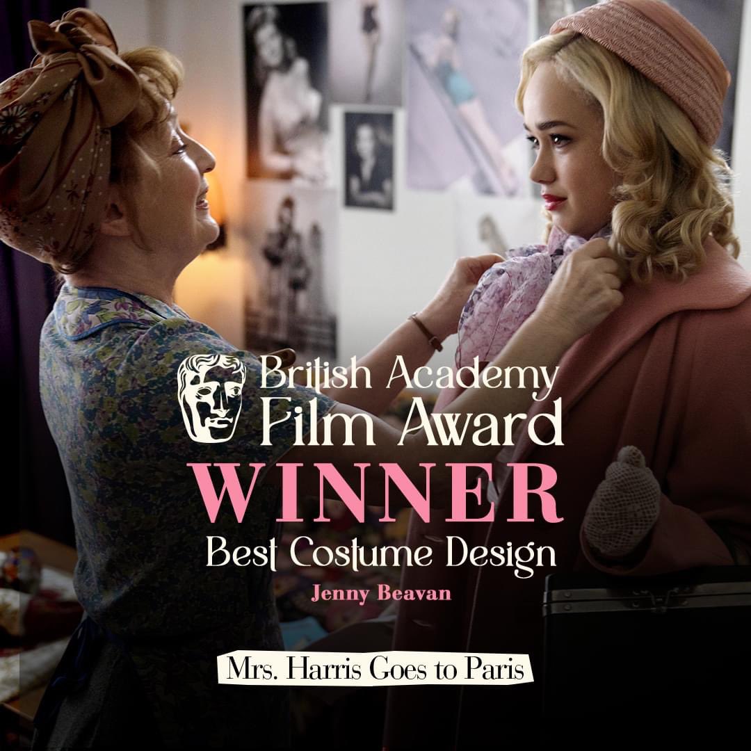 Congratulations to Jenny Beavan on her BAFTA win for Best Costume Design in #MrsHarrisGoesToParis! 🪡

#LeslieManville #LambertWilson #AlbaBaptisa #LucasBravo #IsabelleHuppert #BAFTA #UniversalPicturesIndia #UniversalPictures